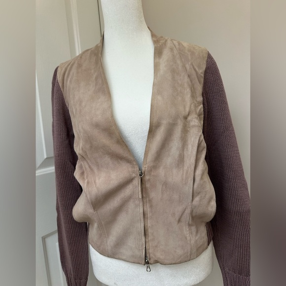 Fabiana Filippi two-tone chamois leather and cotton, waist cut jacket - Picture 3 of 16